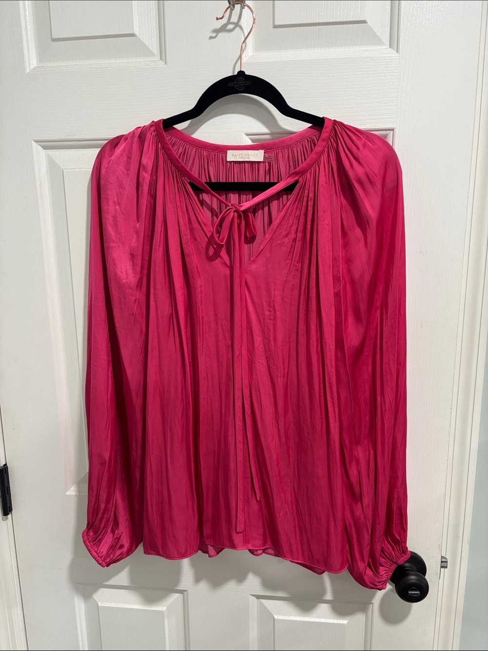 Ramy Brook Hot Pink Silk Tie-Neck Blouse